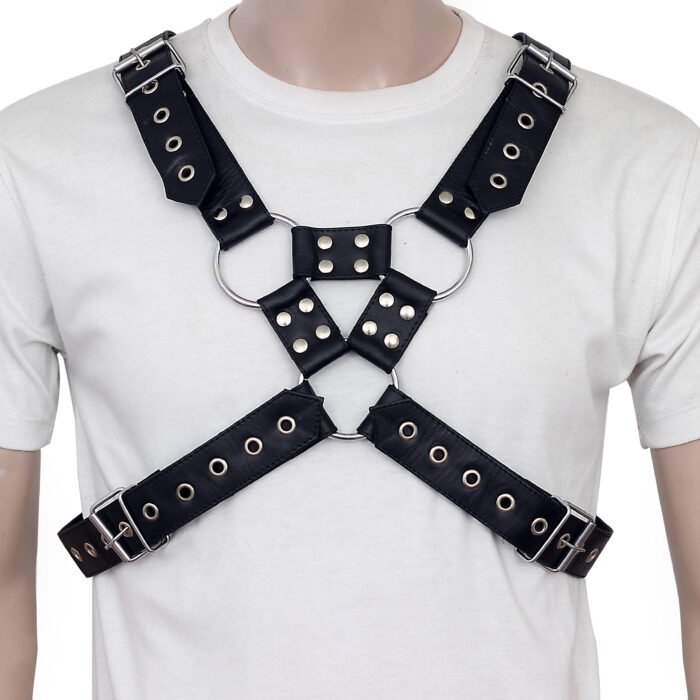 Men's Leather Chest Harness with Multiple O-Rings