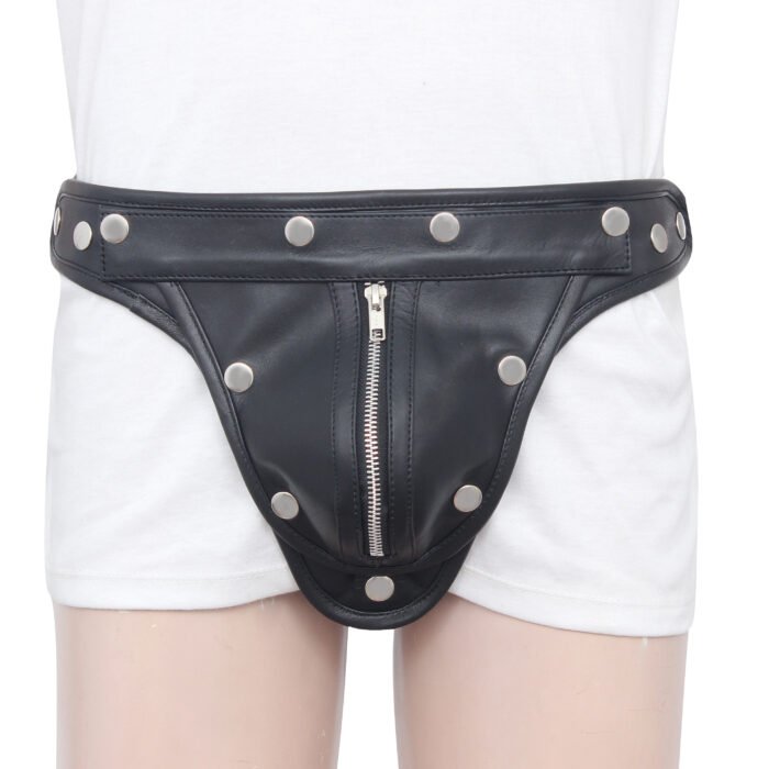 Leather Jockstrap with Zipped Cod Piece
