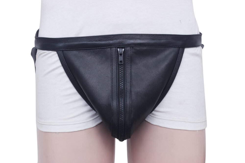 Leather Gay Jockstrap with Zipped Cod-Piece