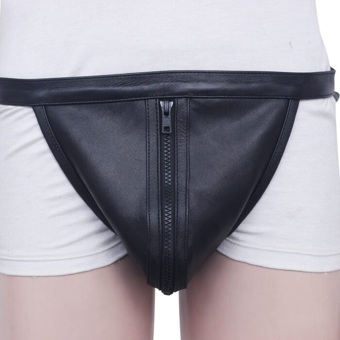 Leather Gay Jockstrap with Zipped Cod-Piece