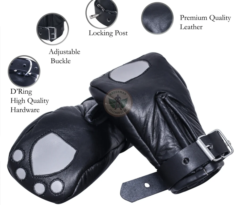 Leather Bondage Mittens, Leather Mittens for BDSM play, BDSM Mittens