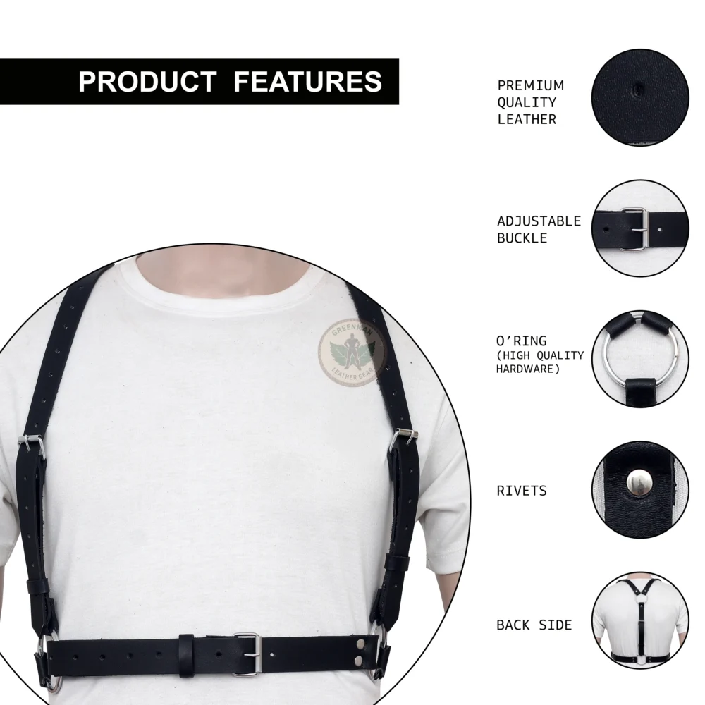 Leather chest harness, leather harness, men wearing harness on chest, leather harness for men