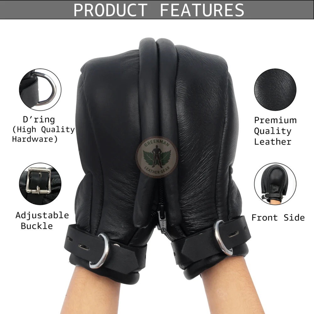Locking Mittens with Zipped Palm, Locking Bondage Mittens, leather Bondage Mittens