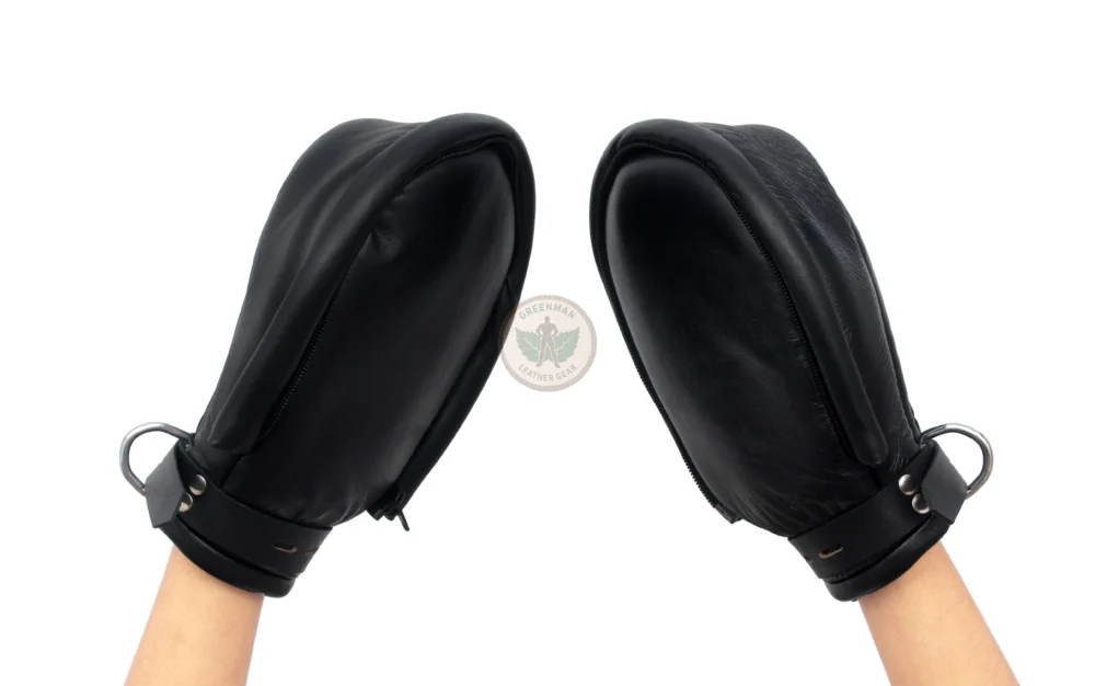 Locking Mittens with Zipped Palm, Locking Bondage Mittens, leather Bondage Mittens