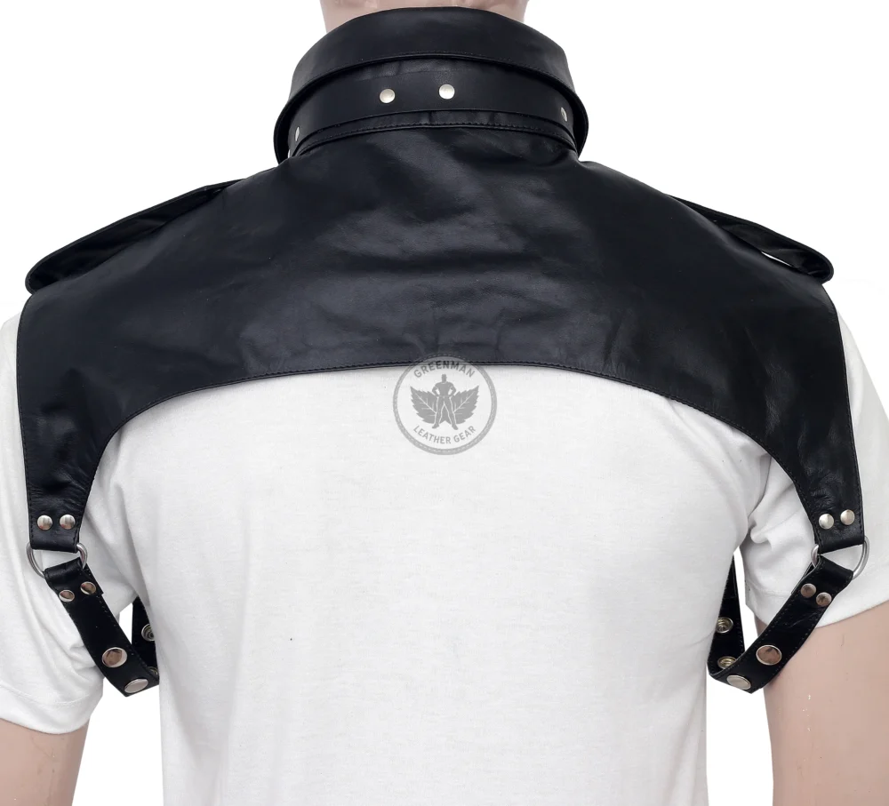 Shirt Collar Style Leather Bondage Harness, Gay Leather Chest Harness, leather harness, men wearing harness on chest, leather harness for men, leather bondage harness