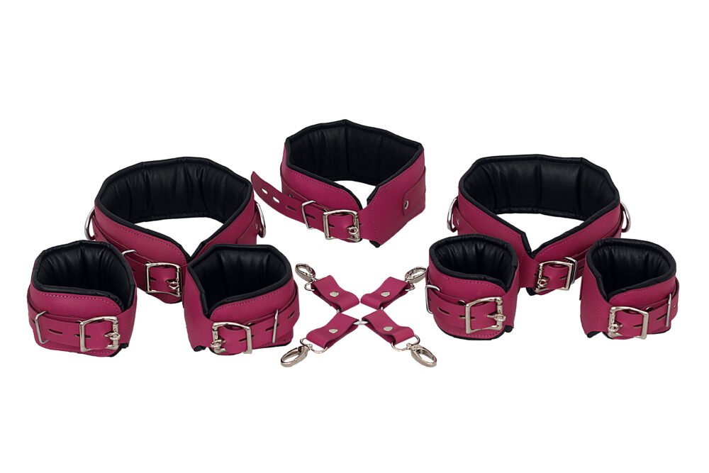 Leather Bondage Restraints Set for Wrist, Ankle Thigh, and Neck
