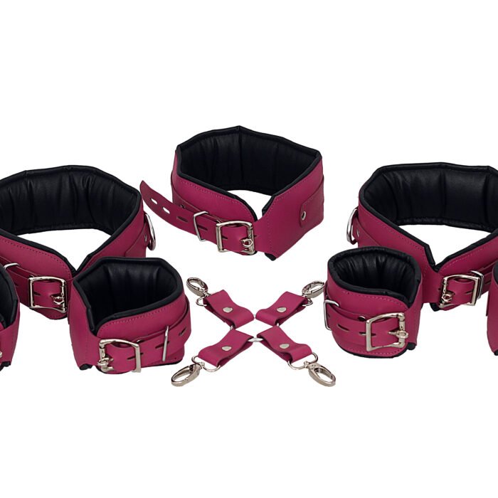 Leather Bondage Restraints Set for Wrist, Ankle Thigh, and Neck