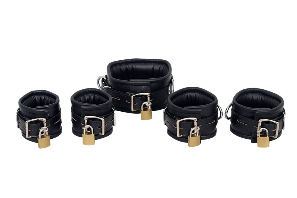 5 Pcs Genuine Leather Handcuffs Set