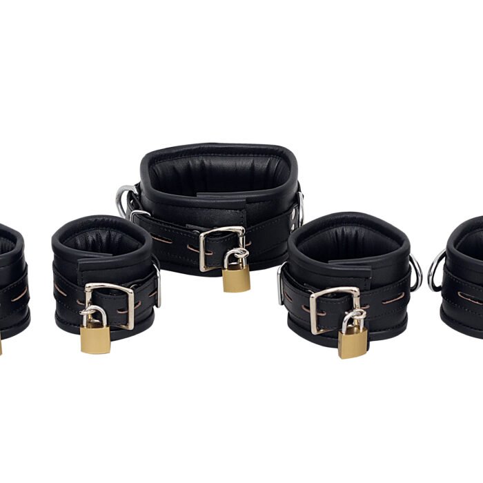 5 Pcs Genuine Leather Handcuffs Set