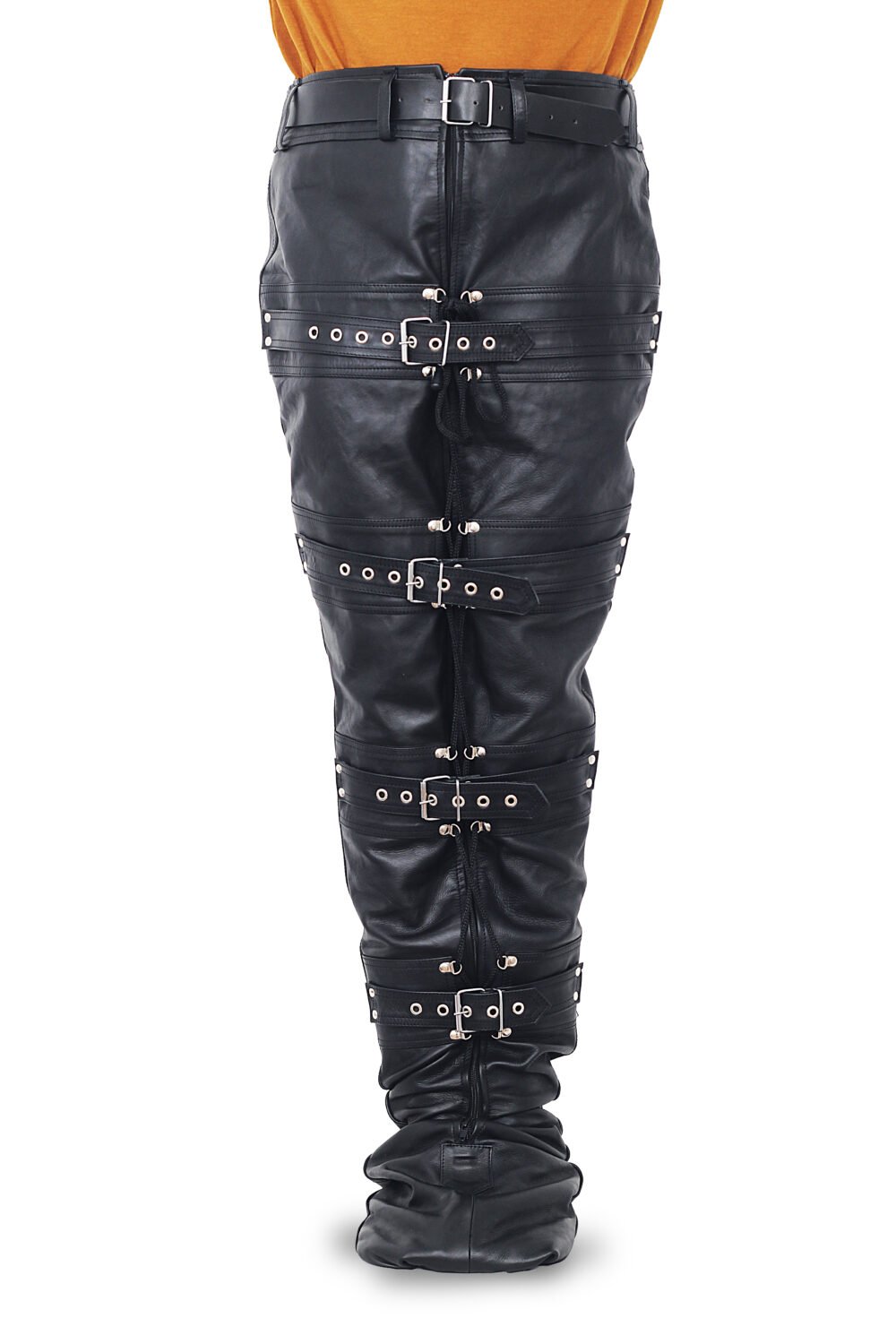 Unisex Black Leather Leg Binder | Mermaid Body Suit for Adults