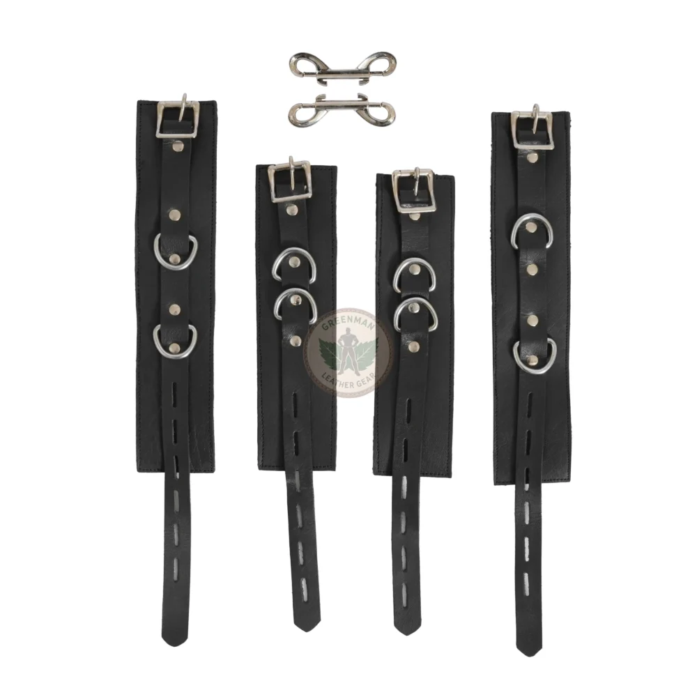 Genuine Leather Handcuffs Set, Leather Handcuffs, Leather ankle cuffs, leather BDSM handcuffs, 7 pcs handcuffs set