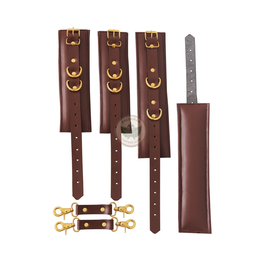 Genuine Leather Handcuffs Set, Leather Handcuffs, Leather ankle cuffs, leather BDSM handcuffs, 7-Piece Handcuffs Set