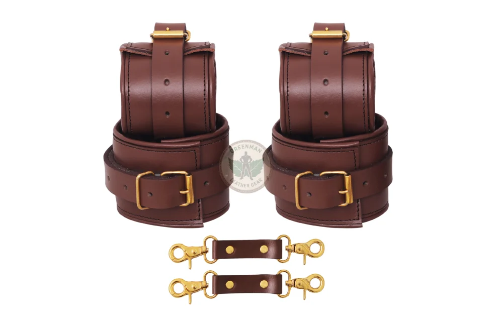 Genuine Leather Handcuffs Set, Leather Handcuffs, Leather ankle cuffs, leather BDSM handcuffs, 7-Piece Handcuffs Set