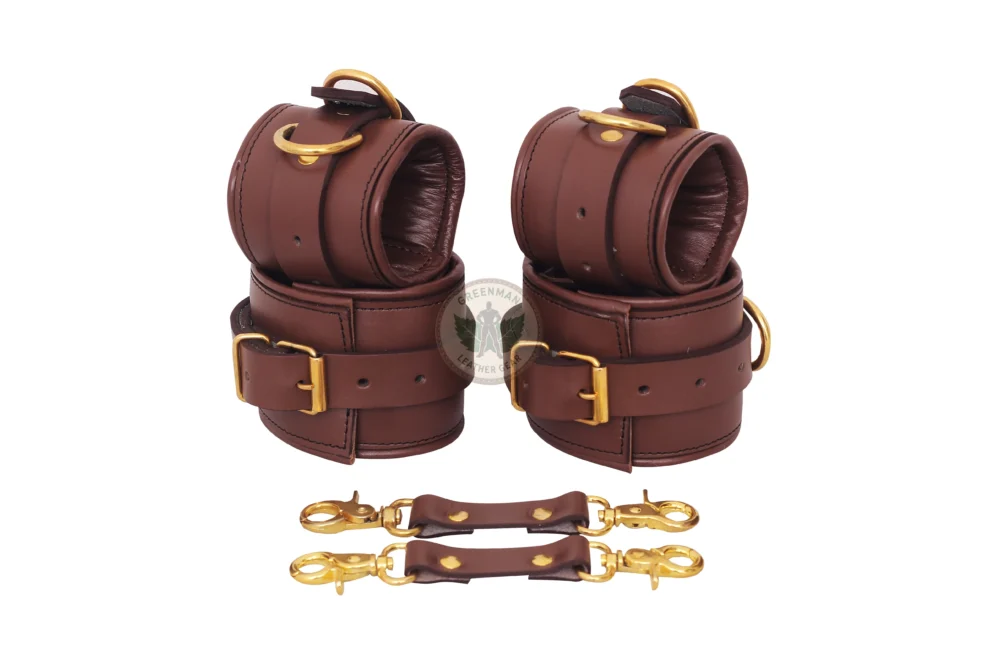 Genuine Leather Handcuffs Set, Leather Handcuffs, Leather ankle cuffs, leather BDSM handcuffs, 7-Piece Handcuffs Set
