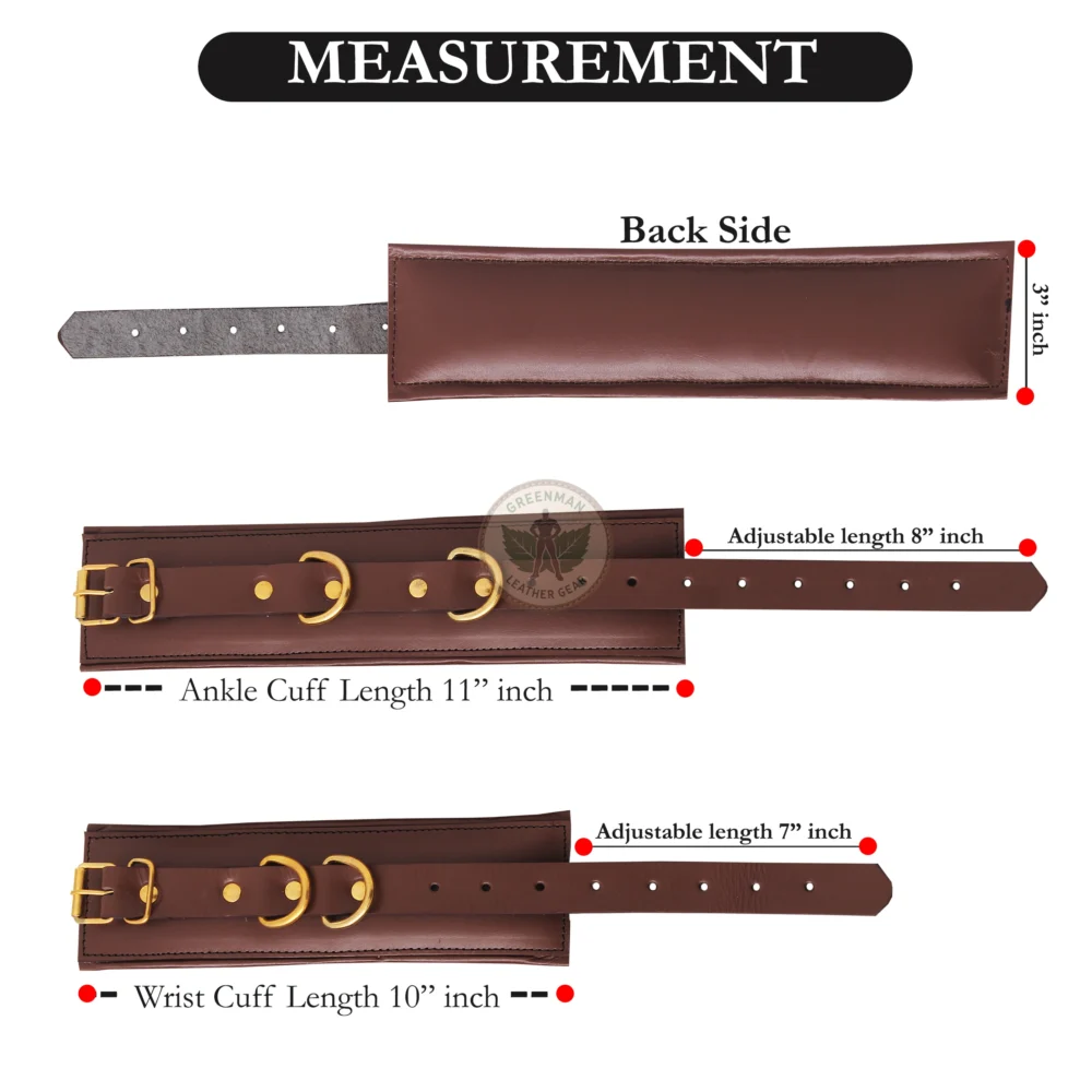 Genuine Leather Handcuffs Set, Leather Handcuffs, Leather ankle cuffs, leather BDSM handcuffs, 7-Piece Handcuffs Set
