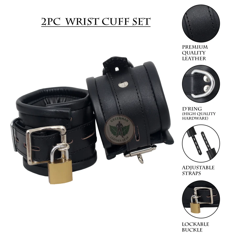 Leather Handcuffs, Leather ankle cuffs, leather BDSM handcuffs, 7 pcs handcuffs set