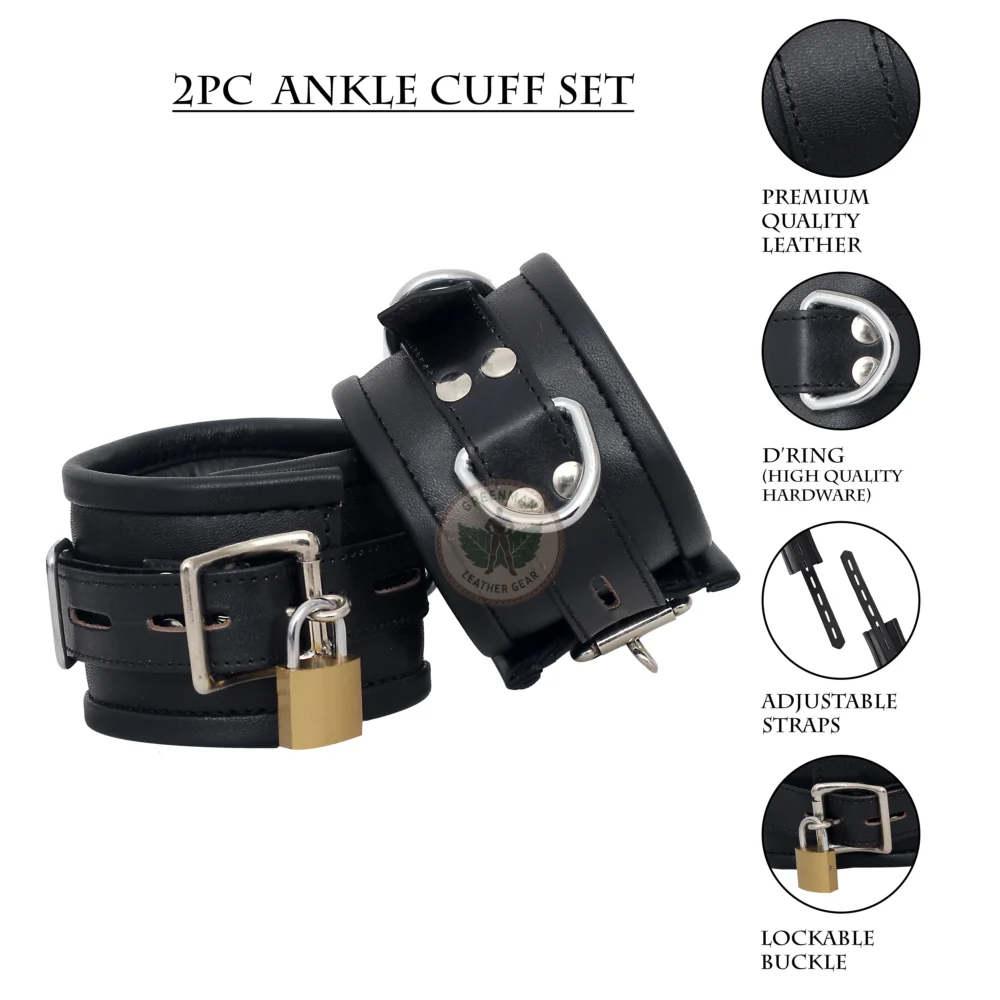 Leather Handcuffs, Leather ankle cuffs, leather BDSM handcuffs, 7 pcs handcuffs set