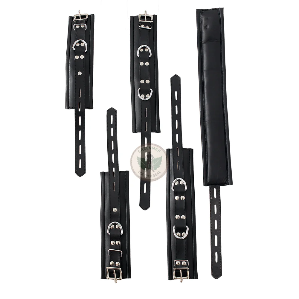 Leather Handcuffs, Leather ankle cuffs, leather BDSM handcuffs, 7 pcs handcuffs set