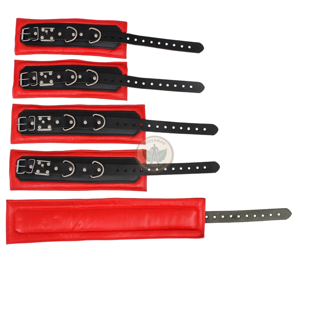 Genuine Leather Handcuffs Set, Leather Handcuffs, Leather ankle cuffs, leather BDSM handcuffs, 7-Piece Handcuffs Set