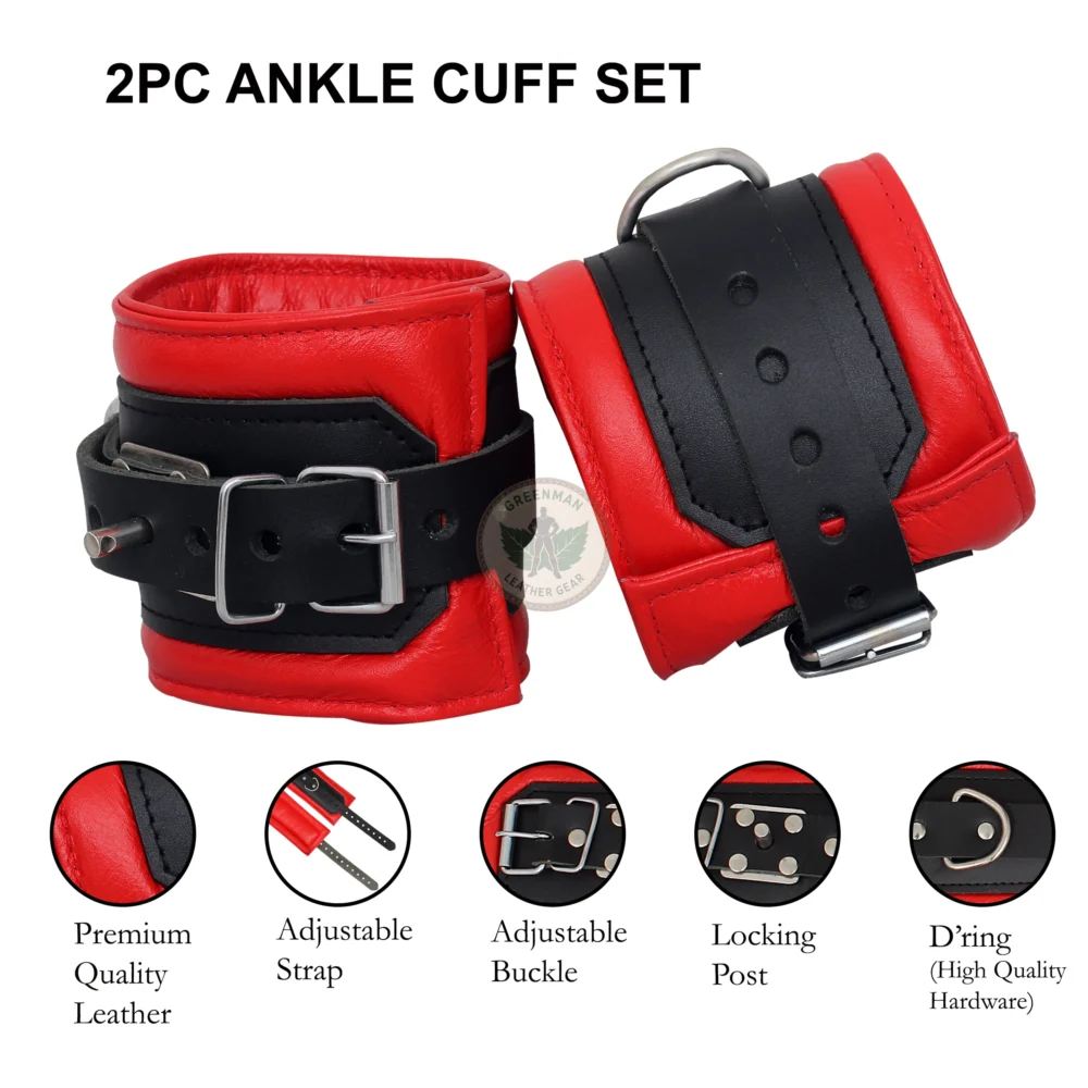 Genuine Leather Handcuffs Set, Leather Handcuffs, Leather ankle cuffs, leather BDSM handcuffs, 7-Piece Handcuffs Set