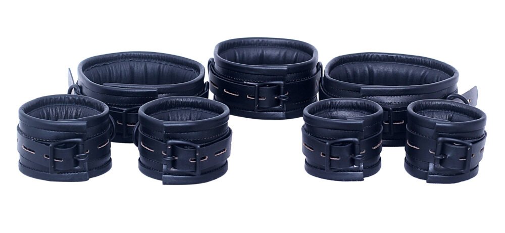 Premium Leather Bondage Handcuffs With Black Piping