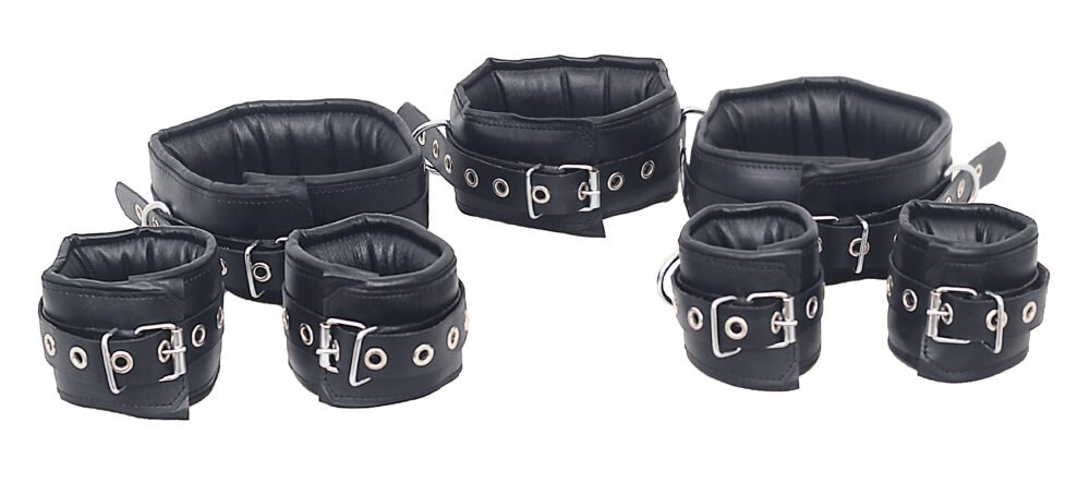 Unisex 7 Pcs Set Genuine Leather Bondage Handcuffs