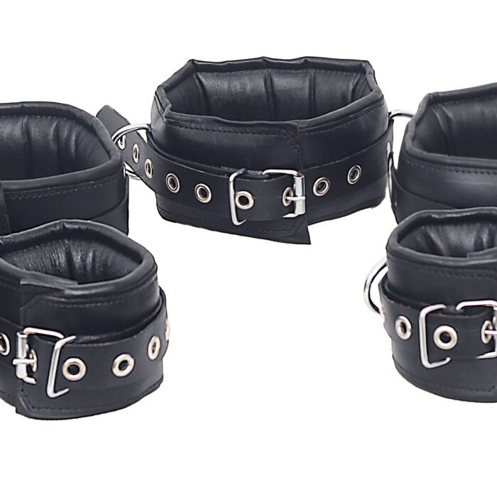 Unisex 7 Pcs Set Genuine Leather Bondage Handcuffs