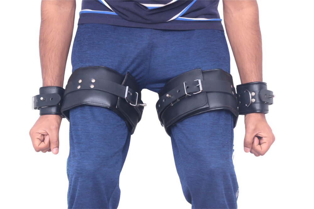 Wrist to Thigh Leather Handcuffs