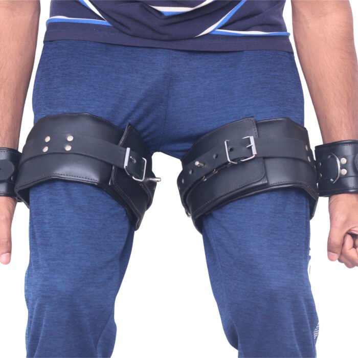 Wrist to Thigh Leather Handcuffs