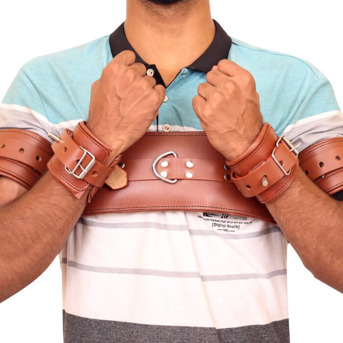 Genuine Leather Bondage Restraints Wrist Chest Handcuffs