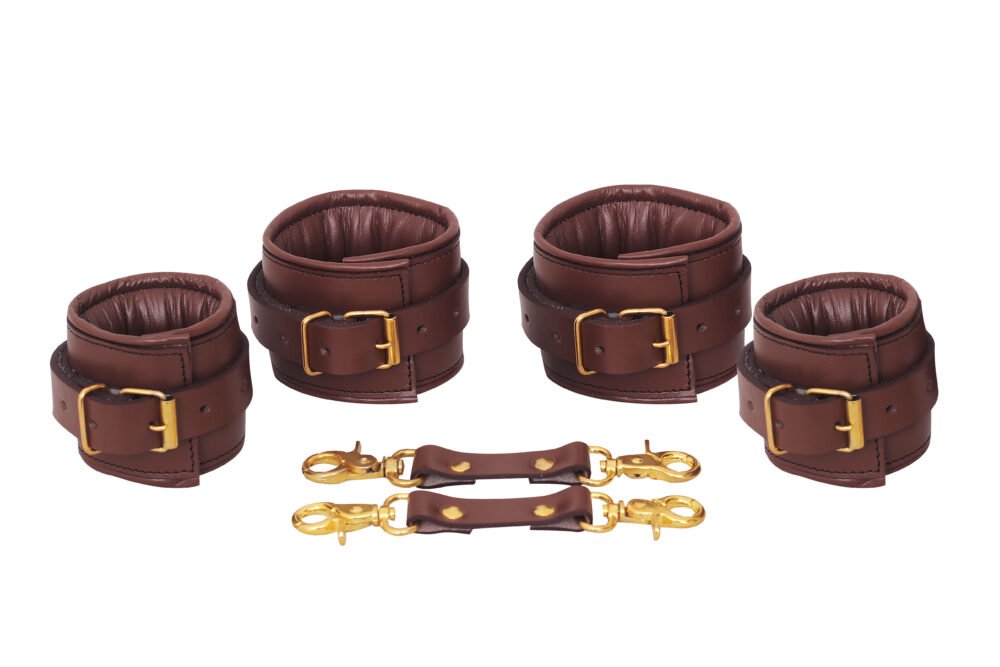 4 Pcs Set Genuine Leather Bondage Handcuffs
