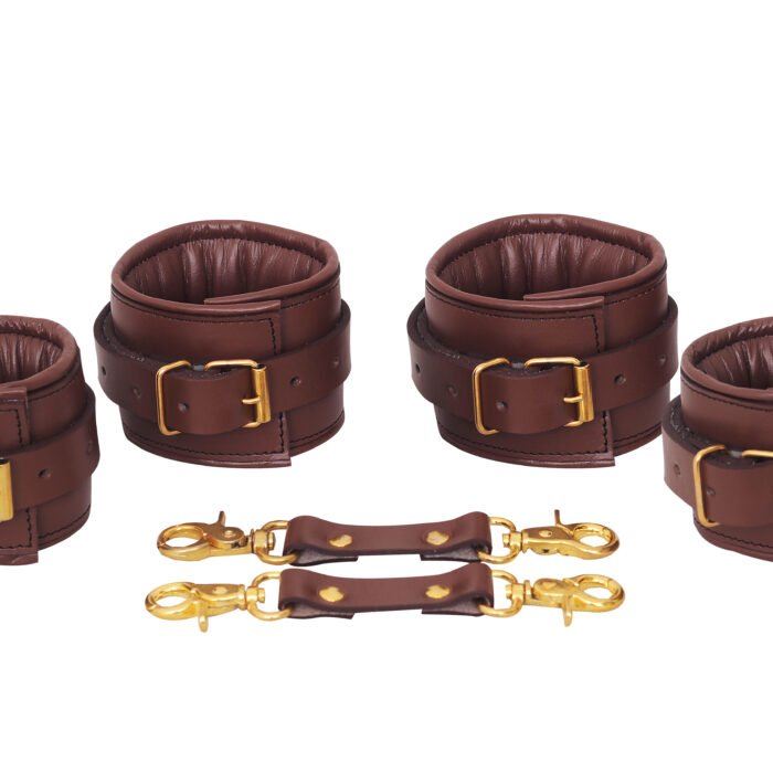 4 Pcs Set Genuine Leather Bondage Handcuffs
