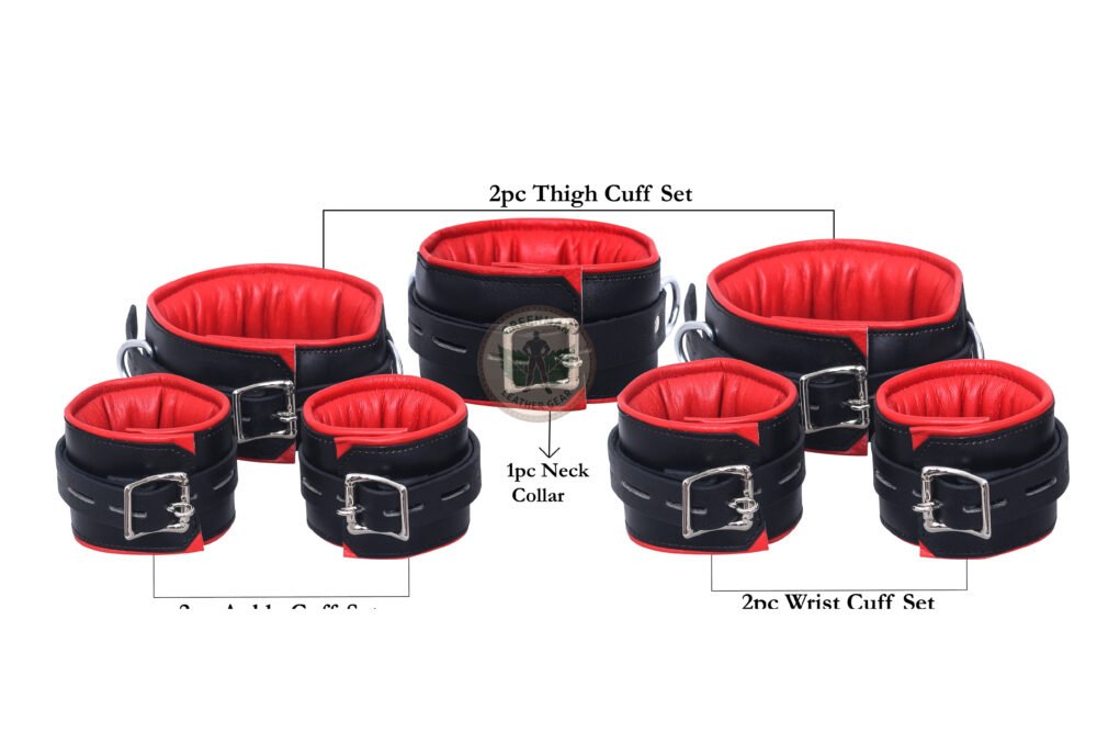 Genuine Leather Handcuffs Set, Leather Handcuffs, Leather ankle cuffs, leather BDSM handcuffs, 7-Piece Handcuffs Set
