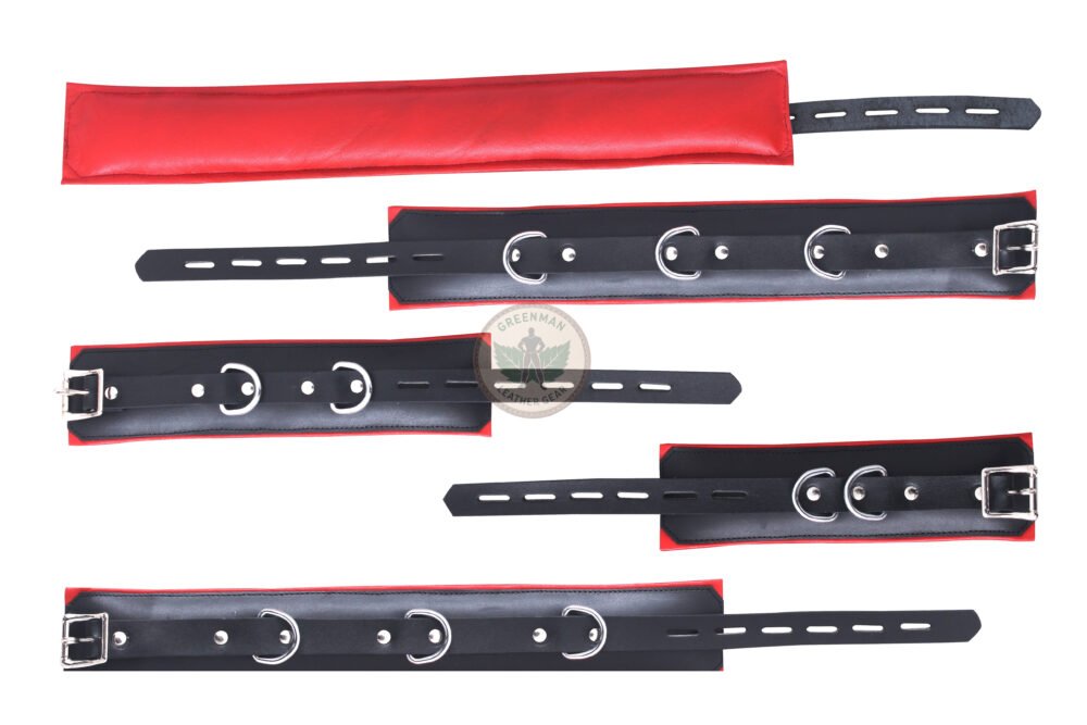 Genuine Leather Handcuffs Set, Leather Handcuffs, Leather ankle cuffs, leather BDSM handcuffs, 7-Piece Handcuffs Set
