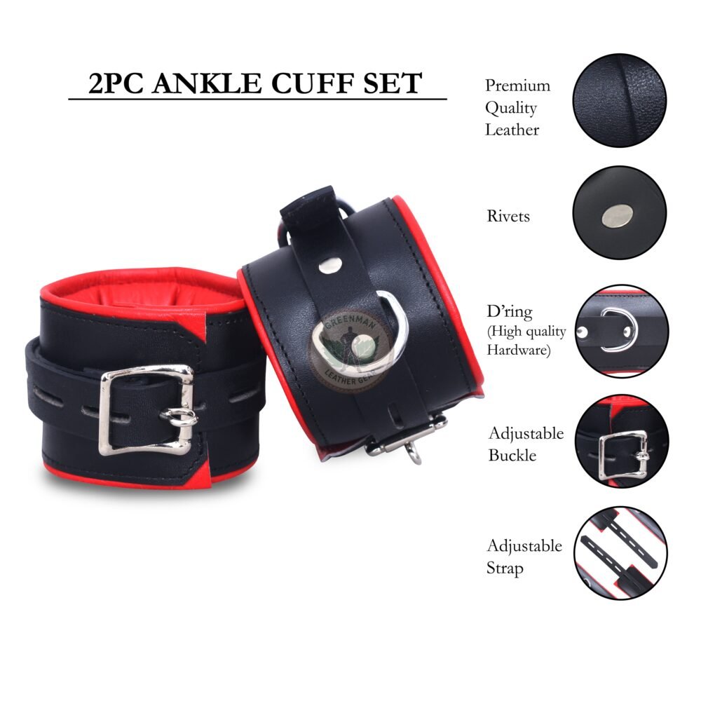 Genuine Leather Handcuffs Set, Leather Handcuffs, Leather ankle cuffs, leather BDSM handcuffs, 7-Piece Handcuffs Set