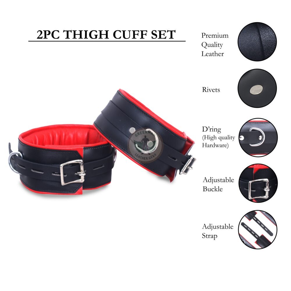 Genuine Leather Handcuffs Set, Leather Handcuffs, Leather ankle cuffs, leather BDSM handcuffs, 7-Piece Handcuffs Set