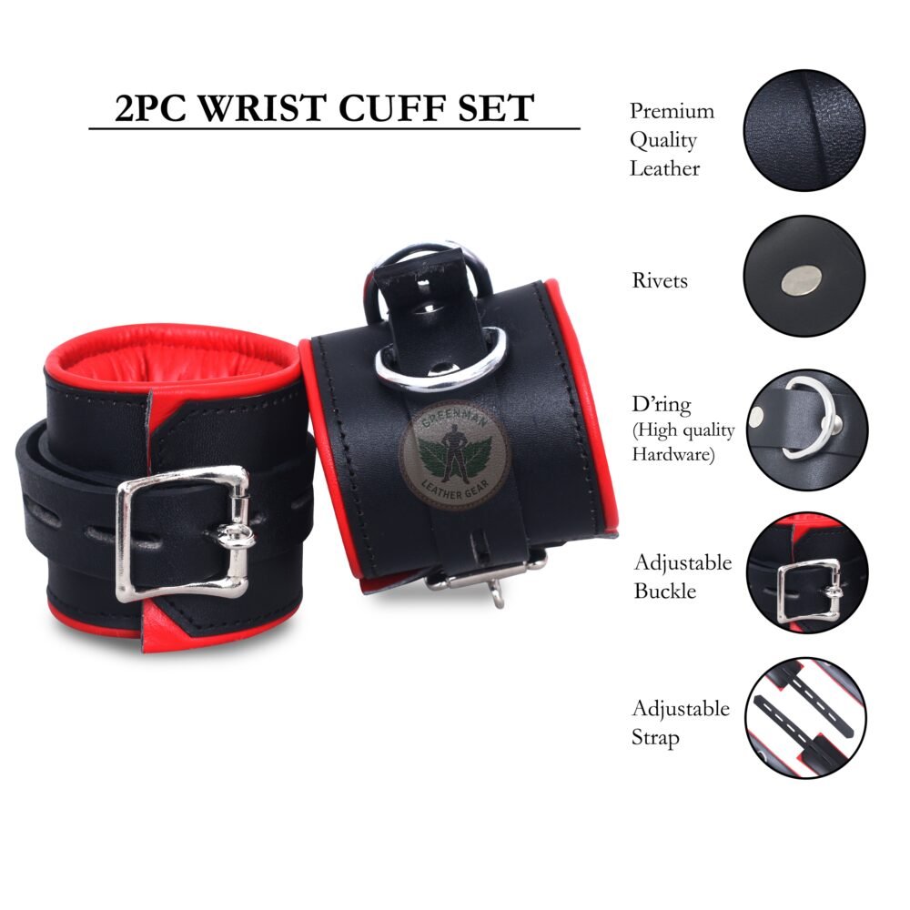 Genuine Leather Handcuffs Set, Leather Handcuffs, Leather ankle cuffs, leather BDSM handcuffs, 7-Piece Handcuffs Set