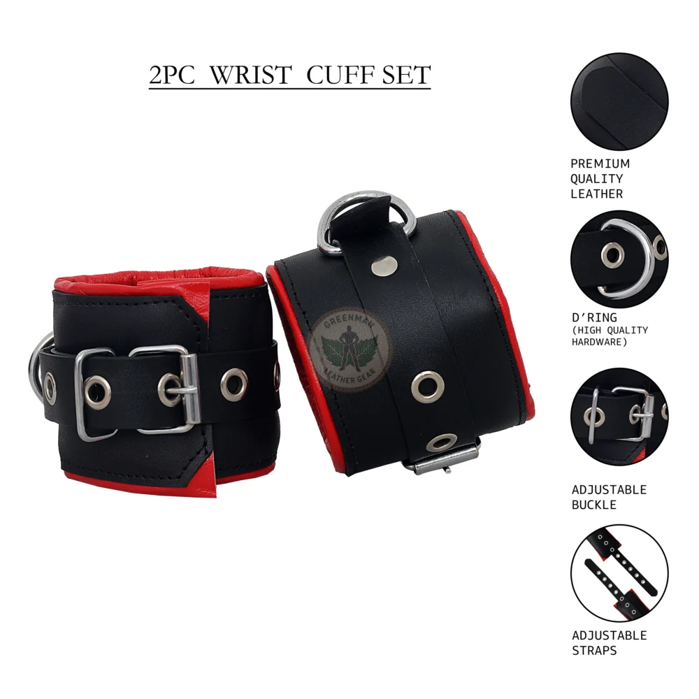 Genuine Leather Handcuffs Set, Leather Handcuffs, Leather ankle cuffs, leather BDSM handcuffs, 7-pcs handcuffs set