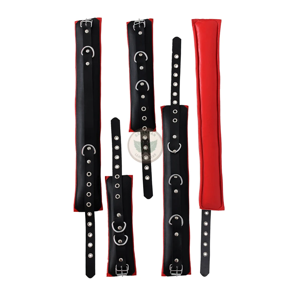 Genuine Leather Handcuffs Set, Leather Handcuffs, Leather ankle cuffs, leather BDSM handcuffs, 7-pcs handcuffs set