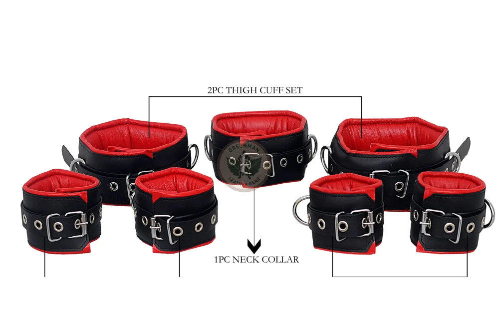 Genuine Leather Handcuffs Set, Leather Handcuffs, Leather ankle cuffs, leather BDSM handcuffs, 7-pcs handcuffs set