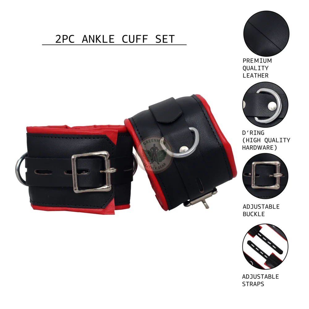 Genuine Leather Handcuffs Set, Leather Handcuffs, Leather ankle cuffs, leather BDSM handcuffs, 7 pcs handcuffs set