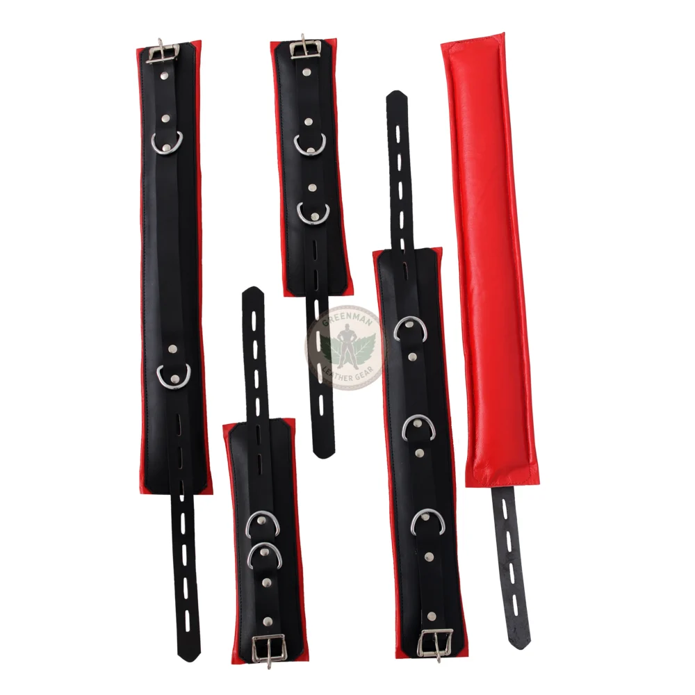 Genuine Leather Handcuffs Set, Leather Handcuffs, Leather ankle cuffs, leather BDSM handcuffs, 7 pcs handcuffs set