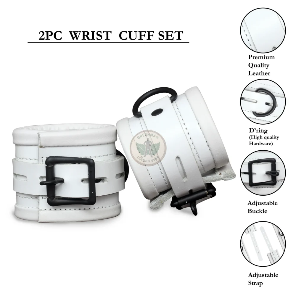 Genuine Leather Handcuffs Set, Leather Handcuffs, Leather ankle cuffs, leather BDSM handcuffs, 7-Piece Handcuffs Set