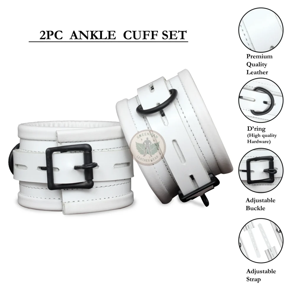 Genuine Leather Handcuffs Set, Leather Handcuffs, Leather ankle cuffs, leather BDSM handcuffs, 7-Piece Handcuffs Set