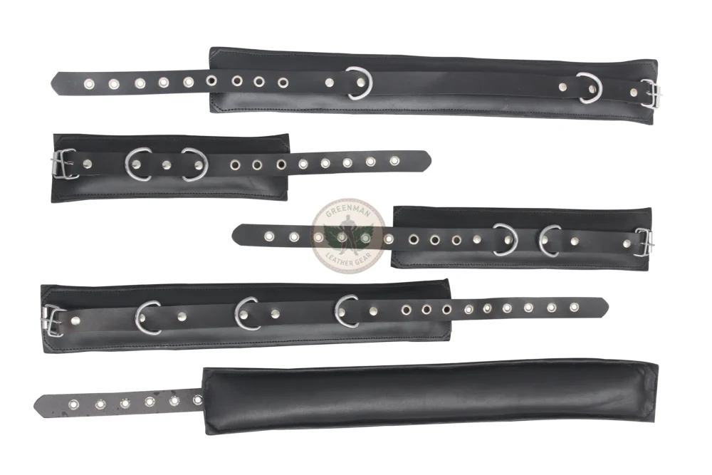 Genuine Leather Handcuffs Set, Leather Handcuffs, Leather ankle cuffs, leather BDSM handcuffs, 7-Piece Handcuffs Set