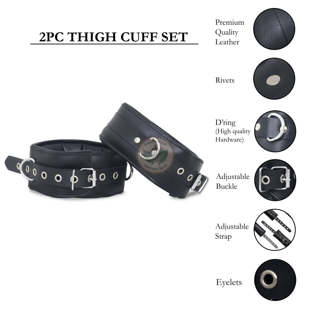 Genuine Leather Handcuffs Set, Leather Handcuffs, Leather ankle cuffs, leather BDSM handcuffs, 7-Piece Handcuffs Set