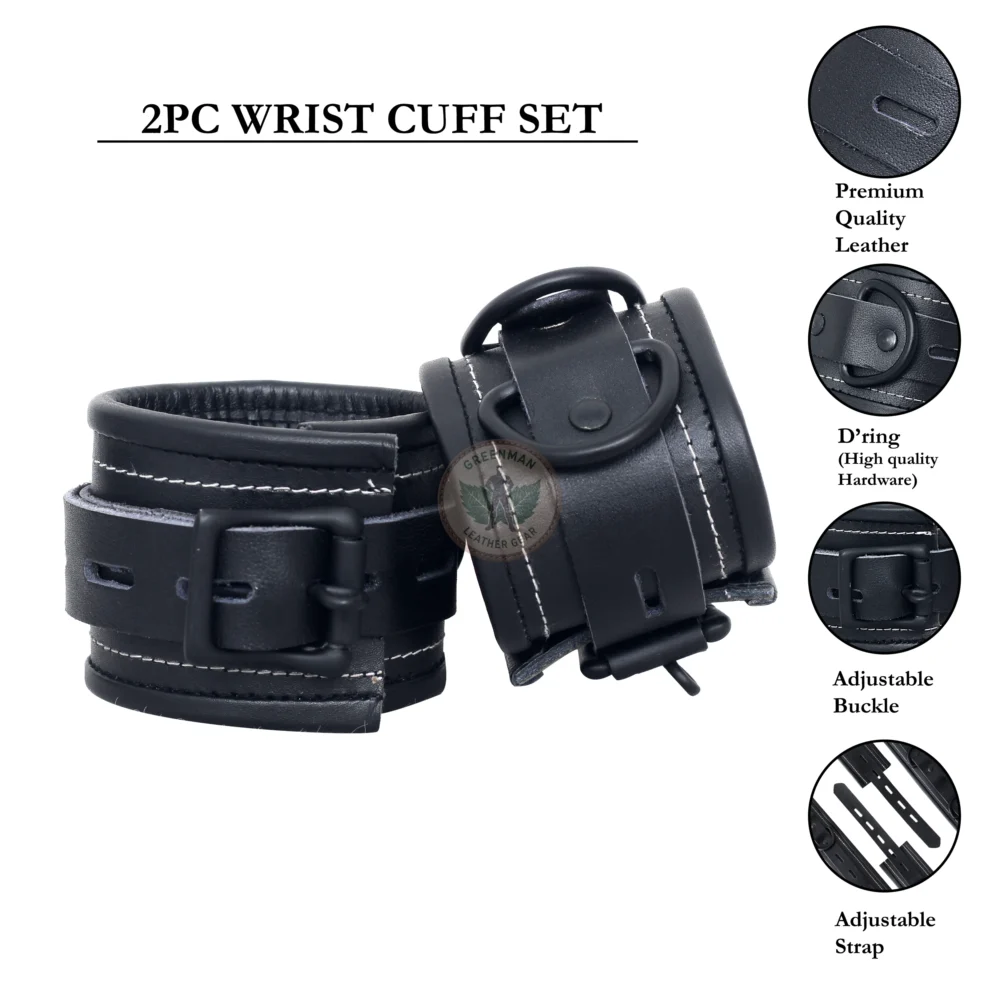 Genuine Leather Handcuffs Set, Leather Handcuffs, Leather ankle cuffs, leather BDSM handcuffs, 7 pcs handcuffs set