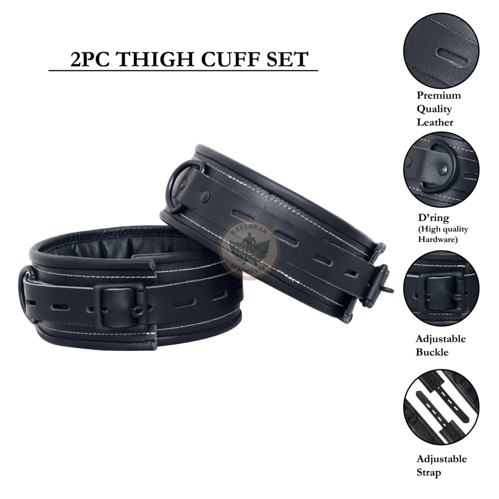 Genuine Leather Handcuffs Set, Leather Handcuffs, Leather ankle cuffs, leather BDSM handcuffs, 7 pcs handcuffs set