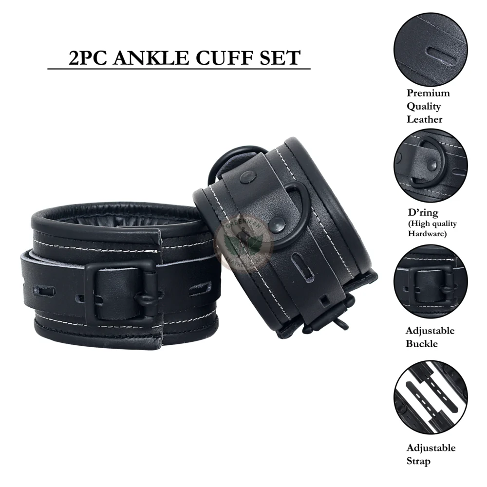 Genuine Leather Handcuffs Set, Leather Handcuffs, Leather ankle cuffs, leather BDSM handcuffs, 7 pcs handcuffs set