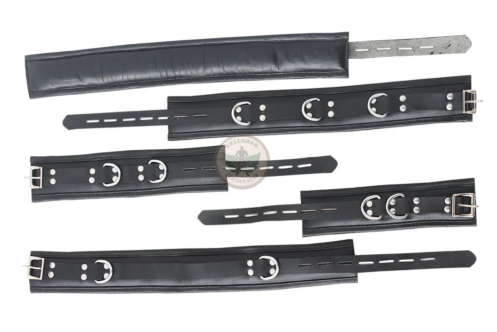 Genuine Leather Handcuffs Set, Leather Handcuffs, Leather ankle cuffs, leather BDSM handcuffs, 7 pcs handcuffs set